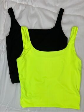 Neon Yellow & Black Scoop Neck Tank Top Duo